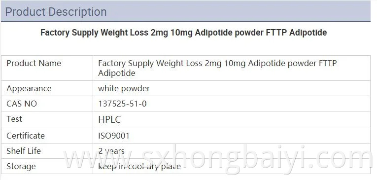 Hby Supply High Quality 99% Peptide Ftpp Adipotide with Safe Delivery
